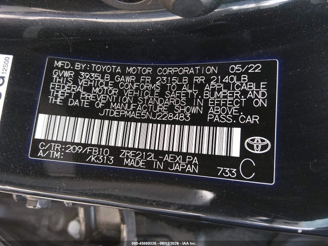 Toyota COROLLA LE 2022 JTDEPMAE5NJ228483 Image 9