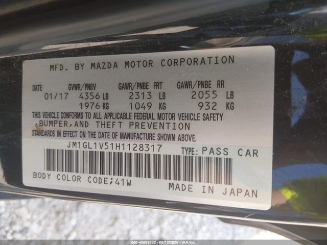 Aukcja sprzedaży 2017 Mazda Mazda6 Touring, vin: JM1GL1V51H1128317, numer aukcji: 45869332