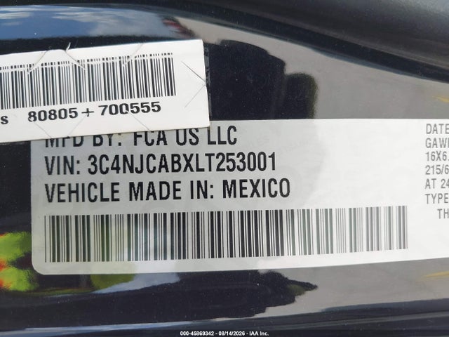 Aukcja sprzedaży 2020 Jeep Compass Sport Fwd, vin: 3C4NJCABXLT253001, numer aukcji: 45869342