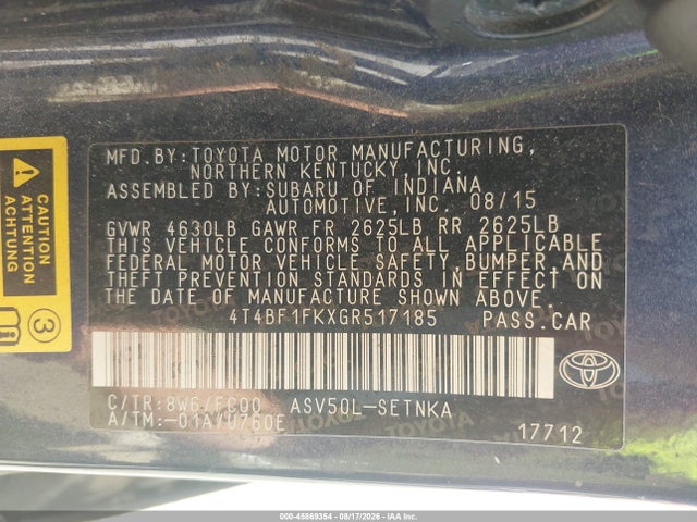 4T4BF1FKXGR517185 Toyota CAMRY LE