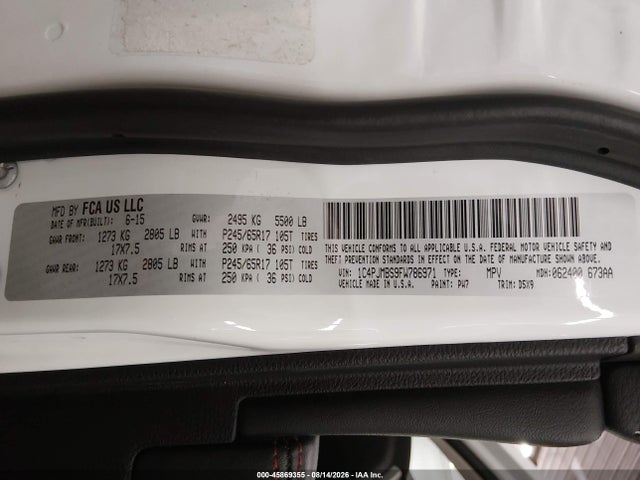 Продаж на аукціоні авто 2015 Jeep Cherokee Trailhawk, vin: 1C4PJMBS9FW786971, номер лоту: 45869355