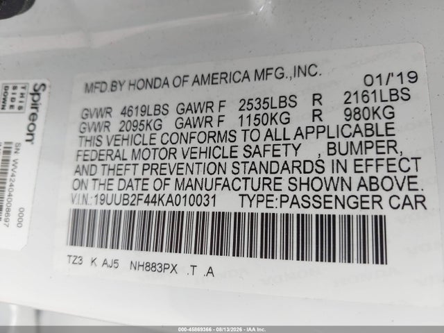 Продаж на аукціоні авто 2019 Acura Tlx Tech Pkg, vin: 19UUB2F44KA010031, номер лоту: 45869366