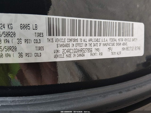 Продаж на аукціоні авто 2017 Chrysler Pacifica Limited, vin: 2C4RC1GGXHR527956, номер лоту: 45869399