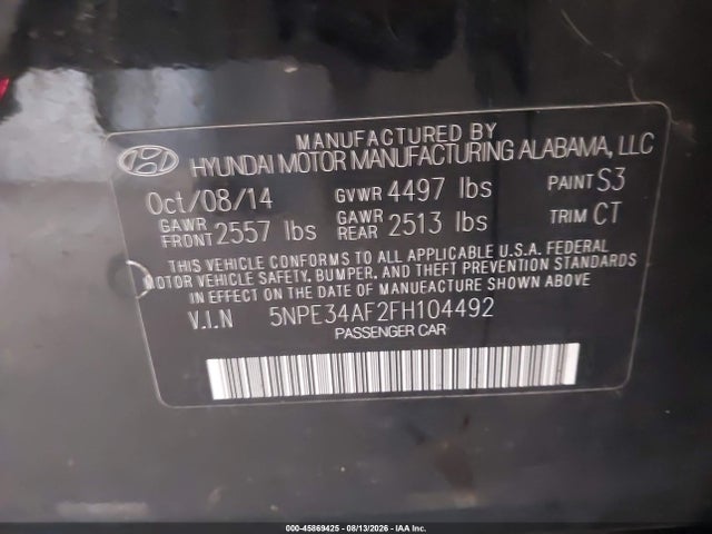Продаж на аукціоні авто 2015 Hyundai Sonata Limited, vin: 5NPE34AF2FH104492, номер лоту: 45869425