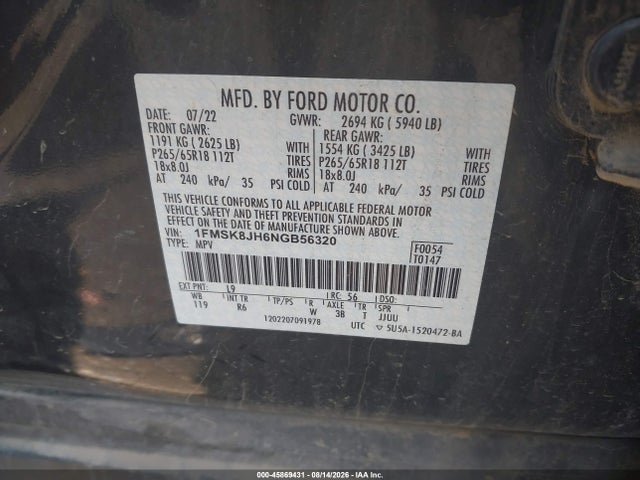 Ford Explorer Timberline 2022 1FMSK8JH6NGB56320 Image 9