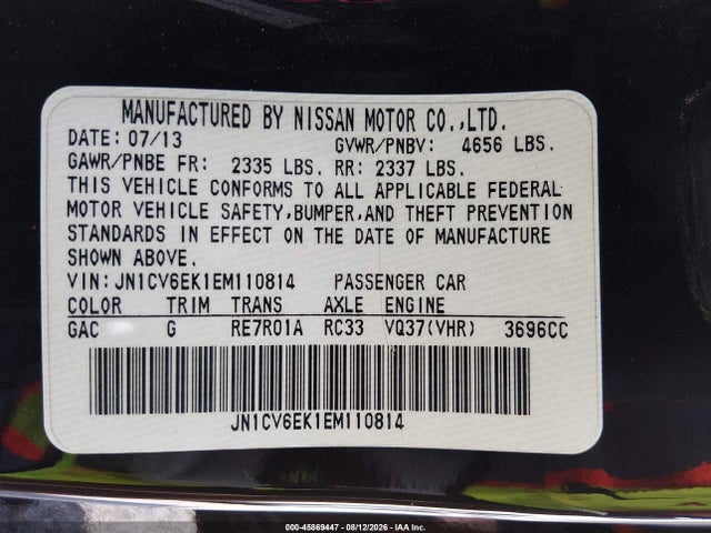 Aukcja sprzedaży 2014 Infiniti Q60 Ipl, vin: JN1CV6EK1EM110814, numer aukcji: 45869447