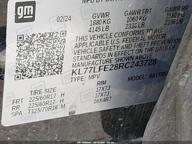 KL77LFE28RC243728 Chevrolet Trax Fwd Sp