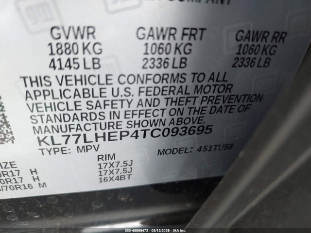 KL77LHEP4TC093695 Chevrolet Trax Fwd Lt