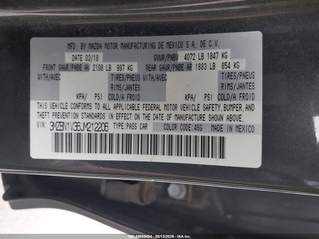3MZBN1V36JM212206 Mazda Mazda3 Touring