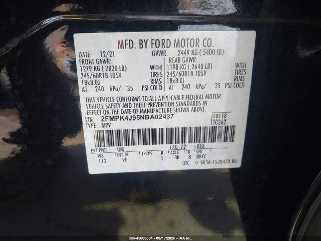 Ford EDGE SEL 2022 2FMPK4J95NBA02437 Image 9
