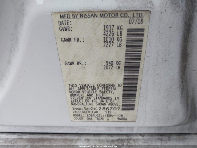 Nissan Altima 2.5 S 2018 1N4AL3AP2JC286707 Image 9
