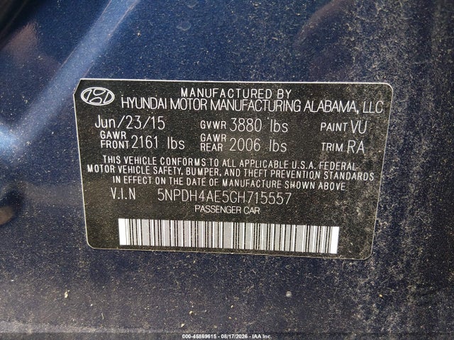 2016 Hyundai Elantra Se მანქანა იყიდება აუქციონზე, vin: 5NPDH4AE5GH715557, აუქციონის ნომერი: 45869615