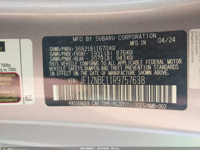 Aukcja sprzedaży 2024 Toyota Gr86 Premium, vin: JF1ZNBE11R9757638, numer aukcji: 45869617