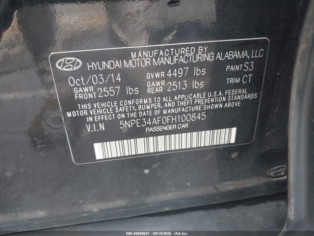 Aukcja sprzedaży 2015 Hyundai Sonata Sport, vin: 5NPE34AF0FH100845, numer aukcji: 45869637