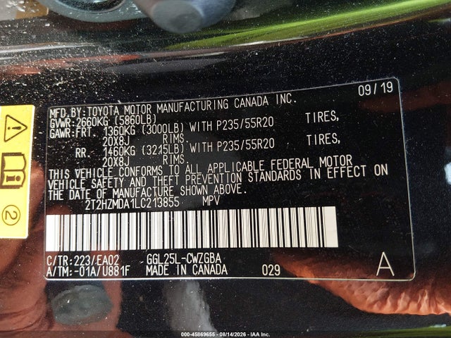 Aukcja sprzedaży 2020 Lexus Rx 350, vin: 2T2HZMDA1LC213855, numer aukcji: 45869655