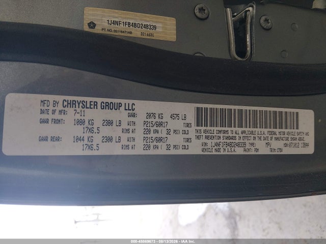 Продажа на аукционе авто 2011 Jeep Compass, vin: 1J4NF1FB4BD248339, номер лота: 45869673