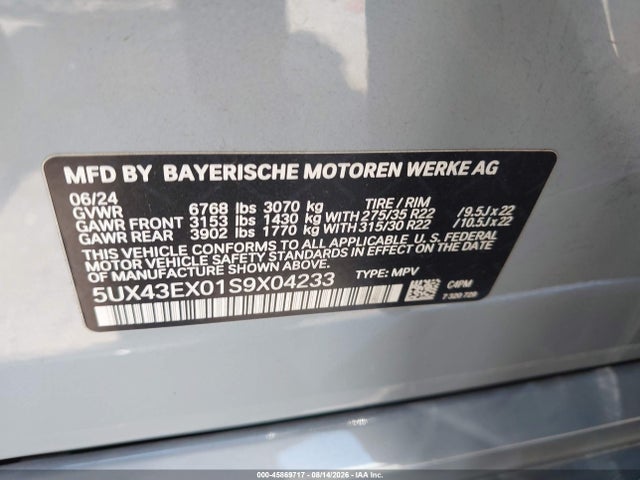 5UX43EX01S9X04233 BMW X6 M60i