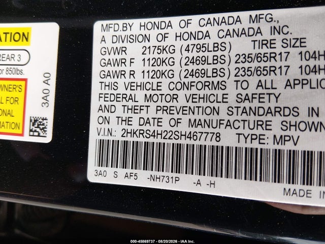 Honda Cr-v Lx Awd 2025 2HKRS4H22SH467778 Image 9