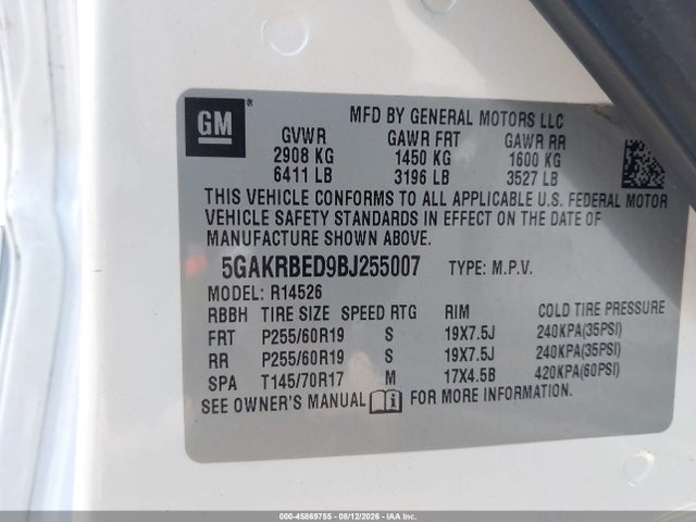 Продажа на аукционе авто 2011 Buick Enclave 1xl, vin: 5GAKRBED9BJ255007, номер лота: 45869755