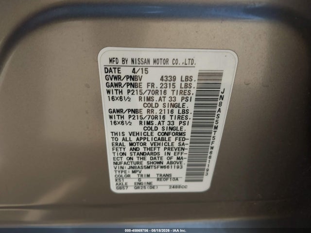 Nissan Rogue Select S 2015 JN8AS5MT5FW661193 Image 9