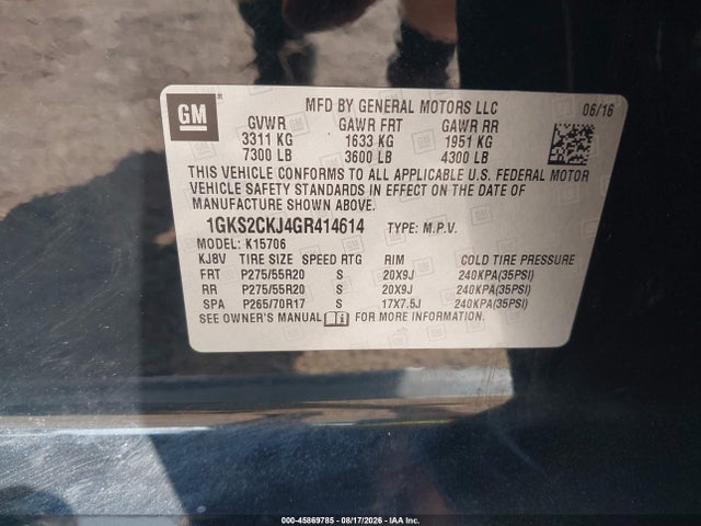 Продажа на аукционе авто 2016 Gmc Yukon Denali, vin: 1GKS2CKJ4GR414614, номер лота: 45869785