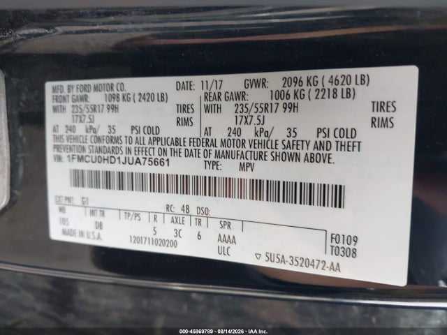 Продаж на аукціоні авто 2018 Ford Escape Sel, vin: 1FMCU0HD1JUA75661, номер лоту: 45869789