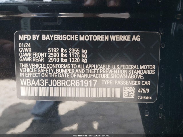 Продажа на аукционе авто 2024 Bmw 530i, vin: WBA43FJ08RCR61917, номер лота: 45869796