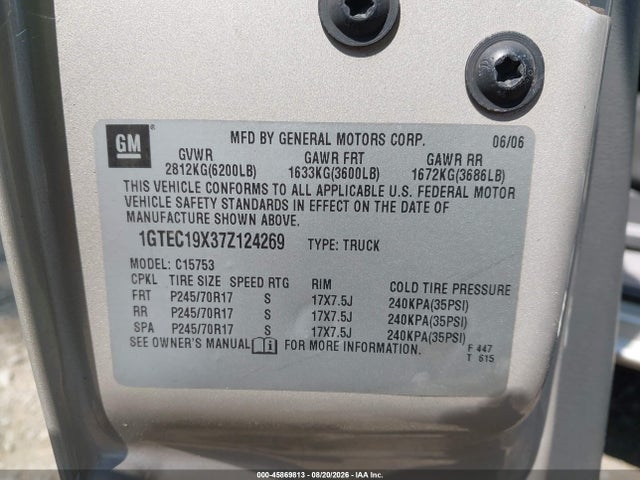 2007 Gmc Sierra 1500 Classic Work Truck მანქანა იყიდება აუქციონზე, vin: 1GTEC19X37Z124269, აუქციონის ნომერი: 45869813