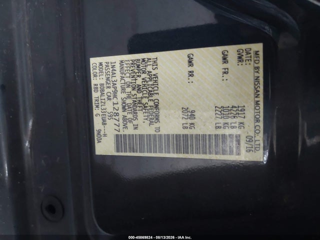 Aukcja sprzedaży 2017 Nissan Altima 2.5 Sv, vin: 1N4AL3AP9HC128777, numer aukcji: 45869824