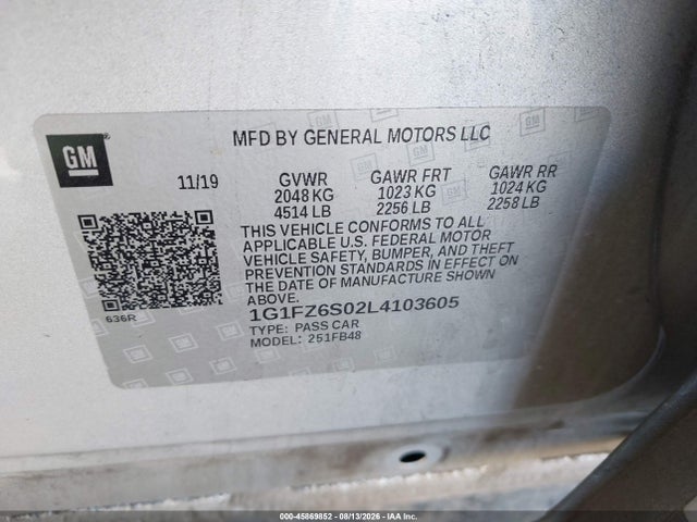 1G1FZ6S02L4103605 Chevrolet Bolt Ev Fwd Premier