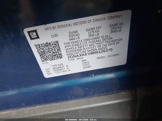 Chevrolet Equinox Fwd Lt 2021 2GNAXKEV8M6126370 Image 9