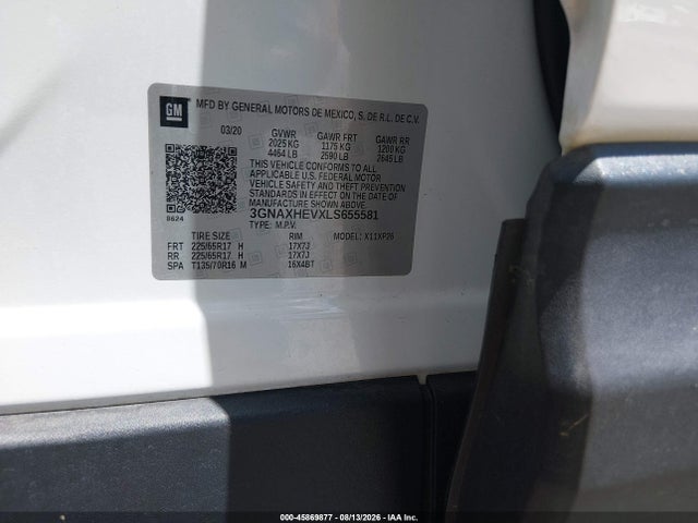 2020 Chevrolet Equinox Fwd Ls მანქანა იყიდება აუქციონზე, vin: 3GNAXHEVXLS655581, აუქციონის ნომერი: 45869877