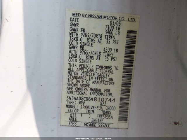 Продажа на аукционе авто 2006 Infiniti Qx56, vin: 5N3AA08C06N810744, номер лота: 45869895