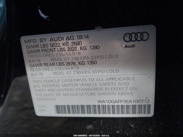 Aukcja sprzedaży 2014 Audi Q5 3.0t Premium Plus, vin: WA1DGAFP3EA100712, numer aukcji: 45869902