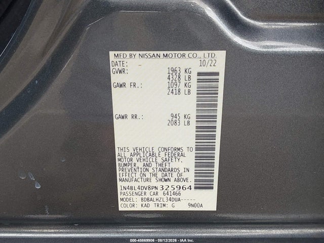 1N4BL4DV8PN325964 Nissan Altima Sv Fwd