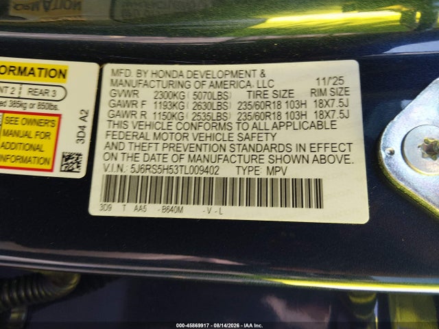 Aukcja sprzedaży 2026 Honda Cr-v Hybrid 2wd Sport, vin: 5J6RS5H53TL009402, numer aukcji: 45869917