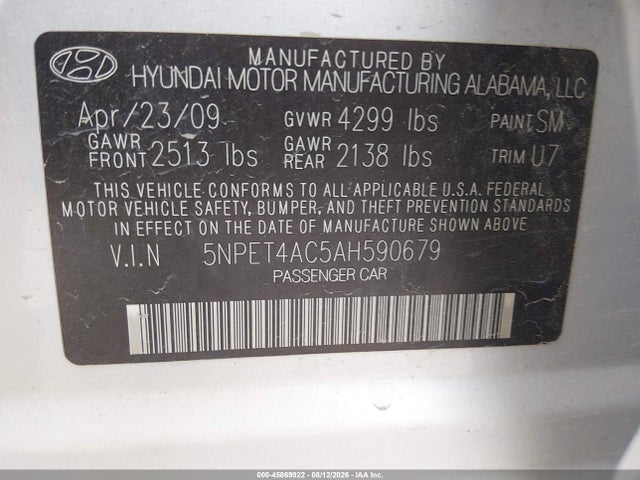 Продажа на аукционе авто 2010 Hyundai Sonata Gls, vin: 5NPET4AC5AH590679, номер лота: 45869922