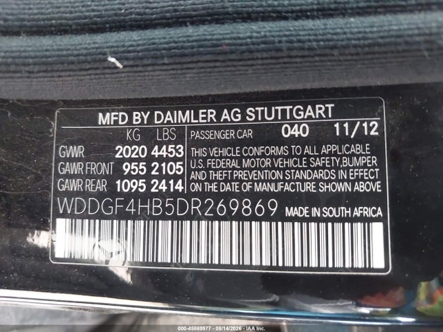 45869977 :رقم المزاد ، WDDGF4HB5DR269869 vin ، 2013 Mercedes-benz C 250 Sport مزاد بيع
