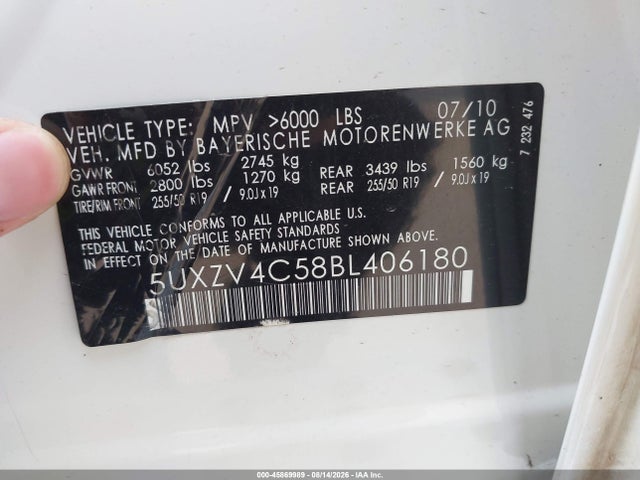 45869989 :رقم المزاد ، 5UXZV4C58BL406180 vin ، 2011 Bmw X5 Xdrive35i/xdrive35i Premium/xdrive35i Sport Activity مزاد بيع