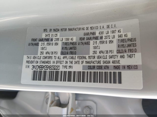 Продажа на аукционе авто 2025 Mazda Cx-30 2.5 S Select Sport, vin: 3MVDMBBM3SM809220, номер лота: 45870000