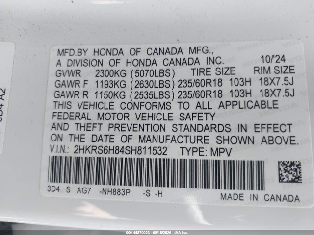 Продажа на аукционе авто 2025 Honda Cr-v Hybrid Sport-l, vin: 2HKRS6H84SH811532, номер лота: 45870023