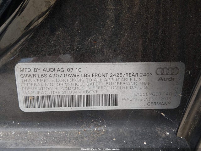 Продажа на аукционе авто 2011 Audi A4 2.0t Premium, vin: WAUAFAFL9BN012936, номер лота: 45870041
