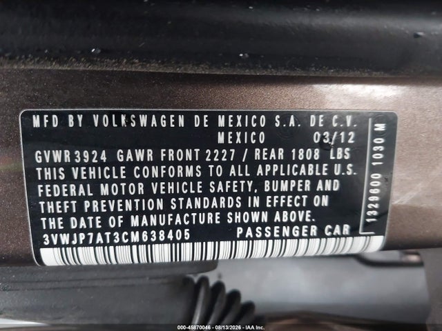 Продаж на аукціоні авто 2012 Volkswagen Beetle 2.5l, vin: 3VWJP7AT3CM638405, номер лоту: 45870046