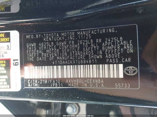 4T1DAACKXTU684811 Toyota CAMRY LE