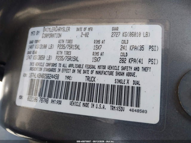 Продажа на аукционе авто 2002 Dodge Dakota Slt, vin: 1B7HL48N82S624458, номер лота: 45870087