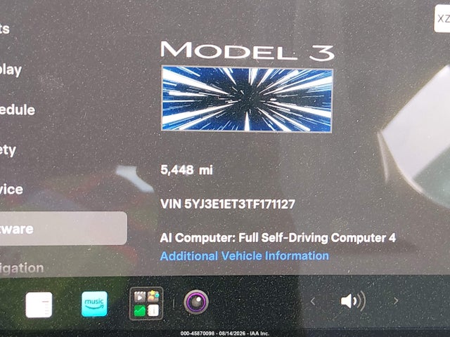 2026 Tesla Model 3 Performance All-wheel Drive მანქანა იყიდება აუქციონზე, vin: 5YJ3E1ET3TF171127, აუქციონის ნომერი: 45870098