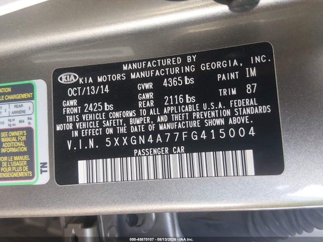 KIA OPTIMA EX 2015 5XXGN4A77FG415004 Image 9