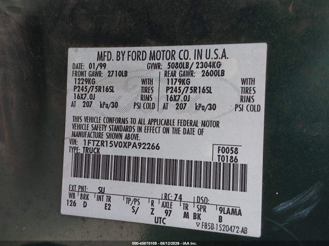 Продажа на аукционе авто 1999 Ford Ranger Xl/xlt, vin: 1FTZR15V0XPA92266, номер лота: 45870109
