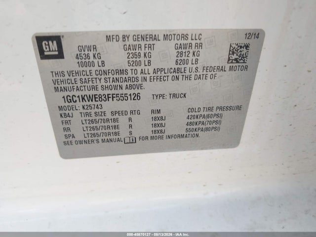 1GC1KWE83FF555126 Chevrolet Silverado 2500hd Built After Aug 14 Ltz