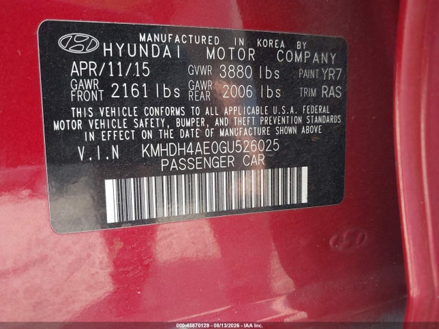Hyundai ELANTRA SE 2016 KMHDH4AE0GU526025 Image 9
